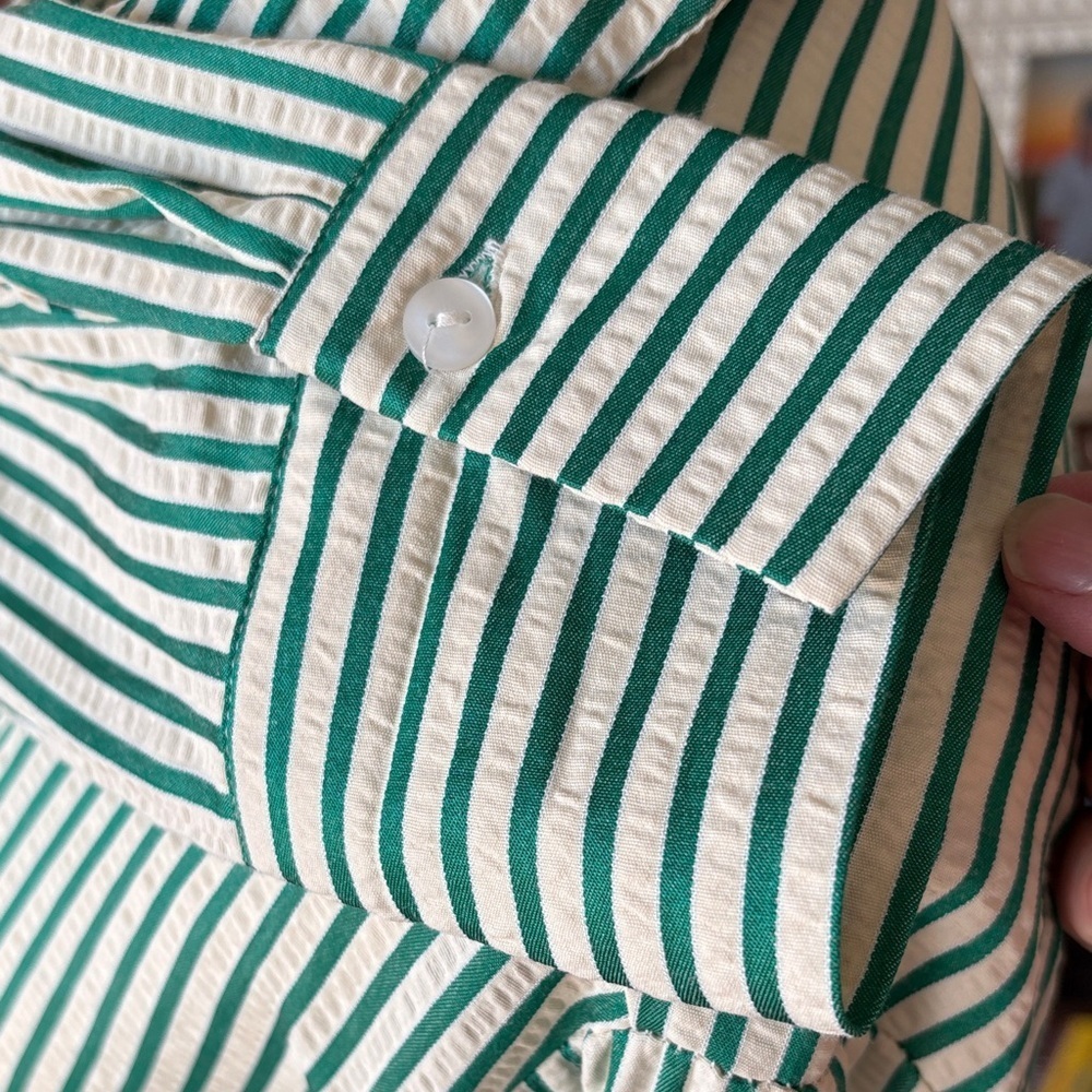 Blenca S Green and‎ Cream Striped Women's Button-Down Shirt - Picture 4 of 9